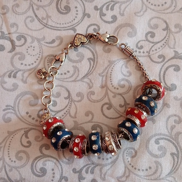 Brighton Silver Red and Blue Barrel Slide Bracelet - Picture 11 of 12
